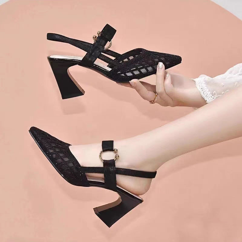 Glittering Rhinestone Block Heel Sandals Elegant Party Shoes
