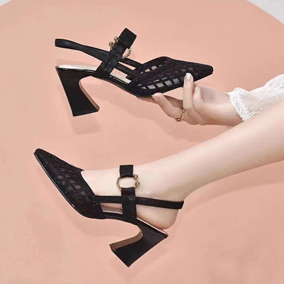 Glittering Rhinestone Block Heel Sandals Elegant Party Shoes