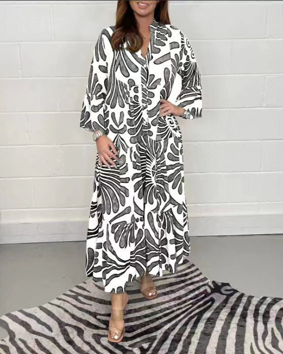 Floral Print Maxi Dress Soft Breathable Bell Sleeve Maxi Dress
