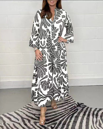 Floral Print Maxi Dress Soft Breathable Bell Sleeve Maxi Dress