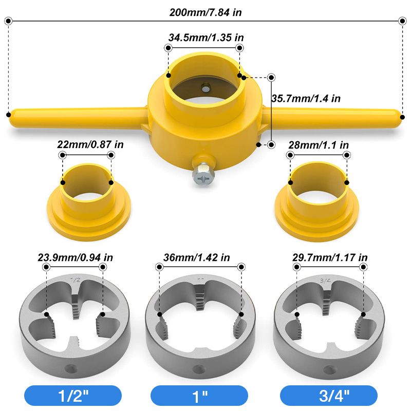 6-Piece Plastic Pipe Thread Die Set For Easy Pipe Connections
