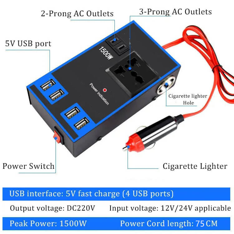 Car Power Inverter 12V 300W With USB Port For Vehicles