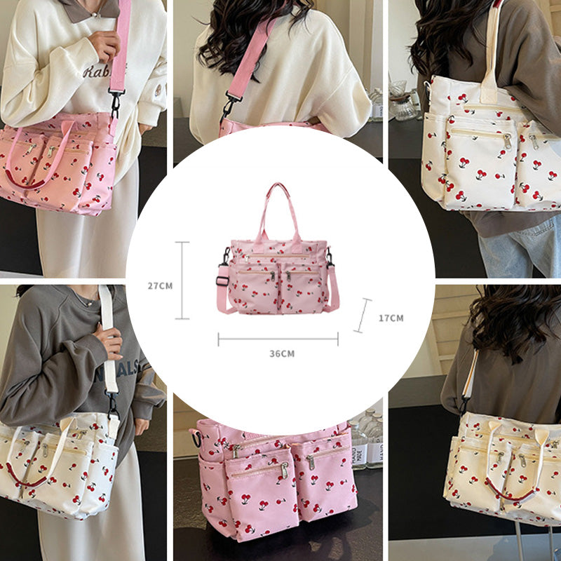 Cherry Print Tote Bag Stylish Lightweight Canvas Handbag