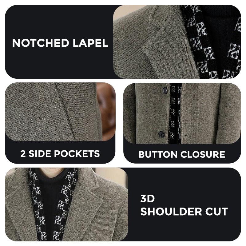 Men’s Tweed Jacket With Warm White Duck Down Lining Winter Coat