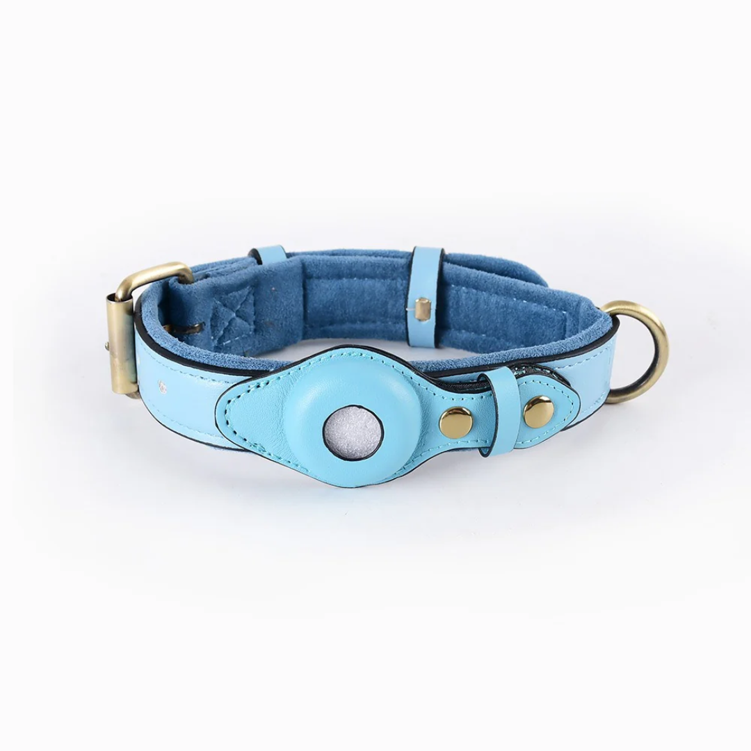 Leather AirTag Dog Collar Durable Adjustable Genuine Leather Pet Collar