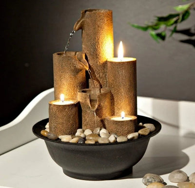 Zen Glow Tabletop Fountain With 3-Tier Waterfall And Candlelight
