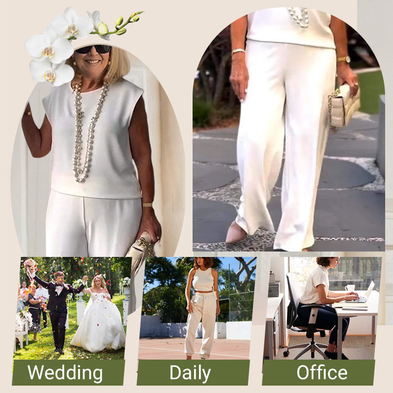 Women's Sleeveless Top And Pants Set Crew Neck Stylish Outfit