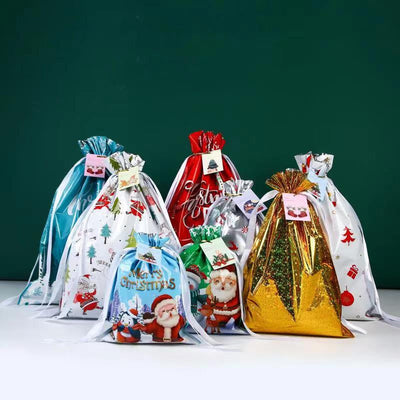 Christmas Drawstring Gift Bag Festive Holiday Present Pouch