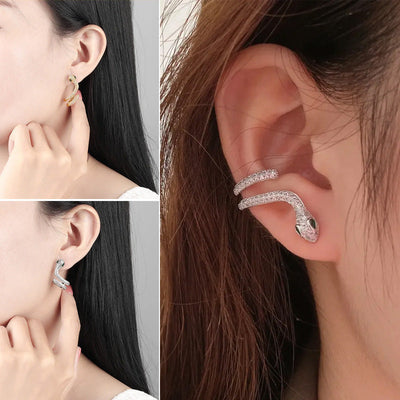 Snake-Shaped Silver Ear Clip Elegant Unique Jewelry Accessory