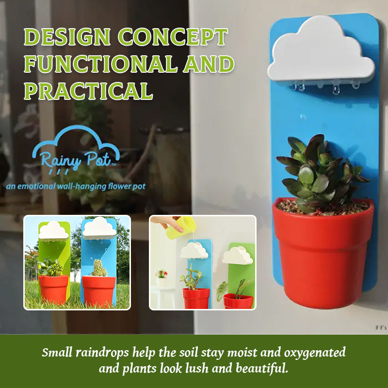 Rainy Pot Wall Mounted Flower Pot With Unique Rain Cloud Design