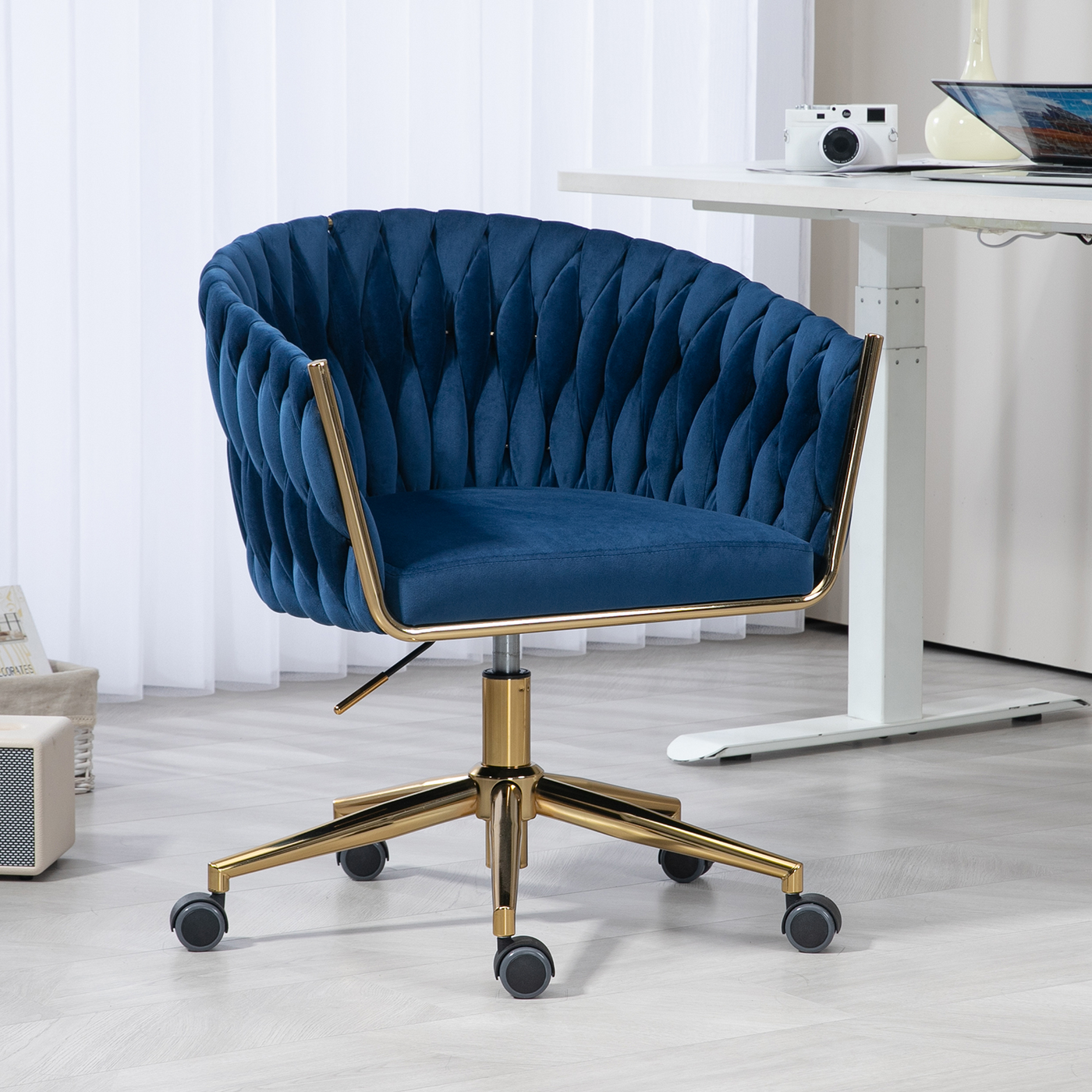 Modern Hand-Woven Dressing Chair With Adjustable 360 Degree Rotation