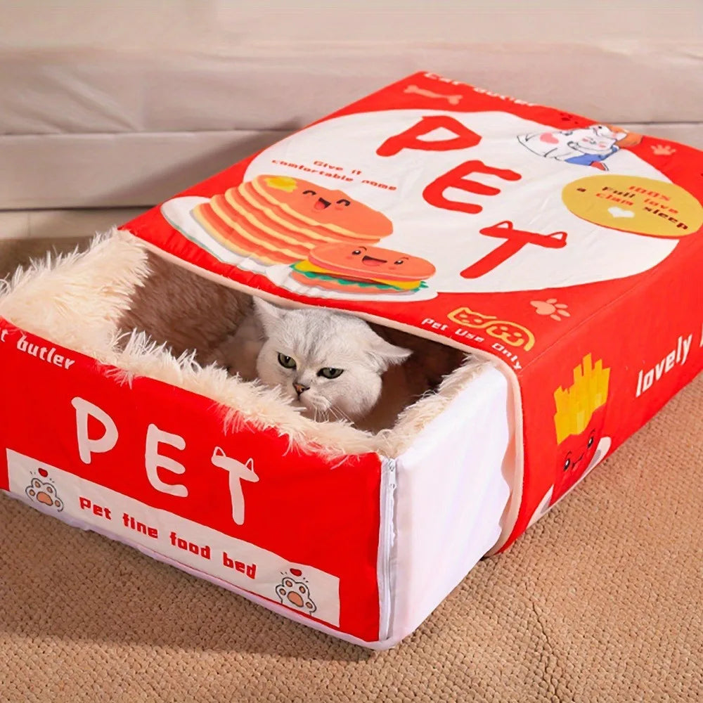 Cozy Cat Nest Bed Plush Soft Zippered House For Large Cats Dogs