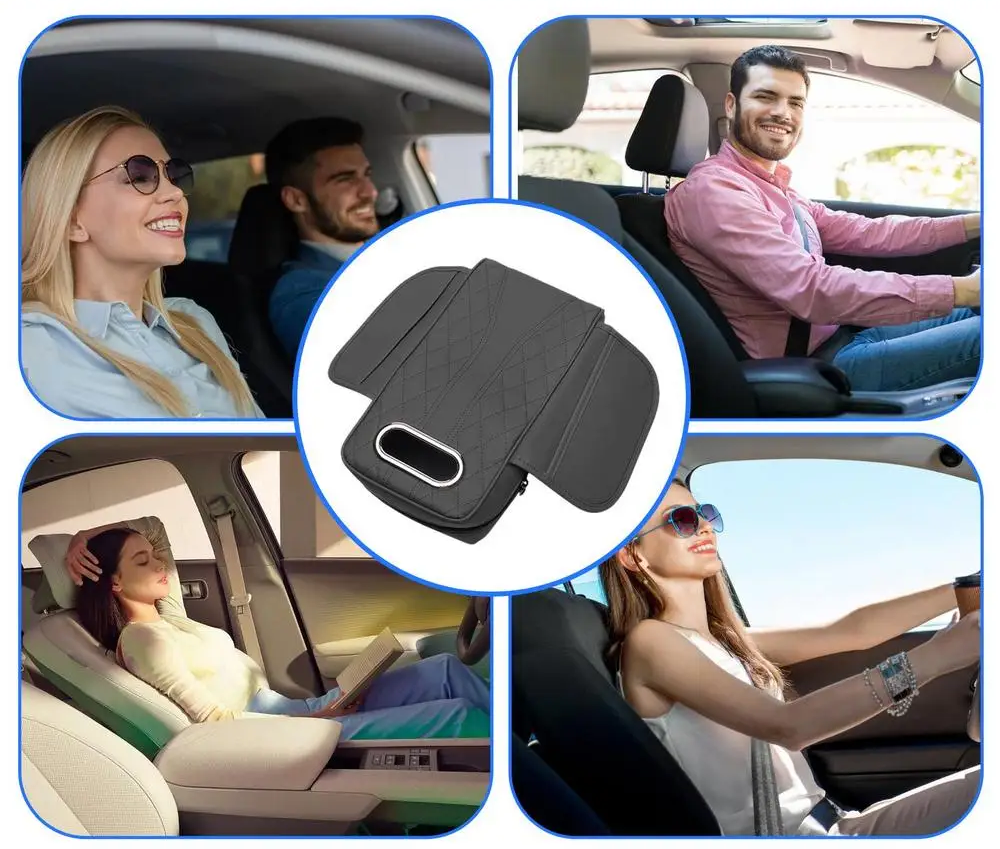 Car Armrest Cushion Memory Foam With Tissue Box And Storage Pockets