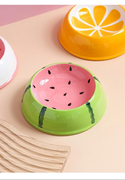 Ceramic Pet Bowl With Fruit Design Anti-Tip Food And Water Feeder