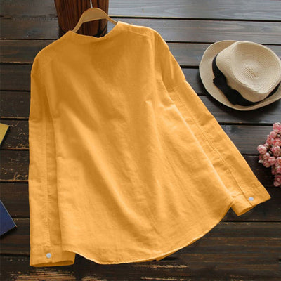 V-neck Long Sleeve Blouse With Cute Cat Print Design