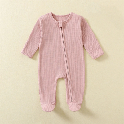 Organic Waffle Cotton Romper With Zipper For Babies
