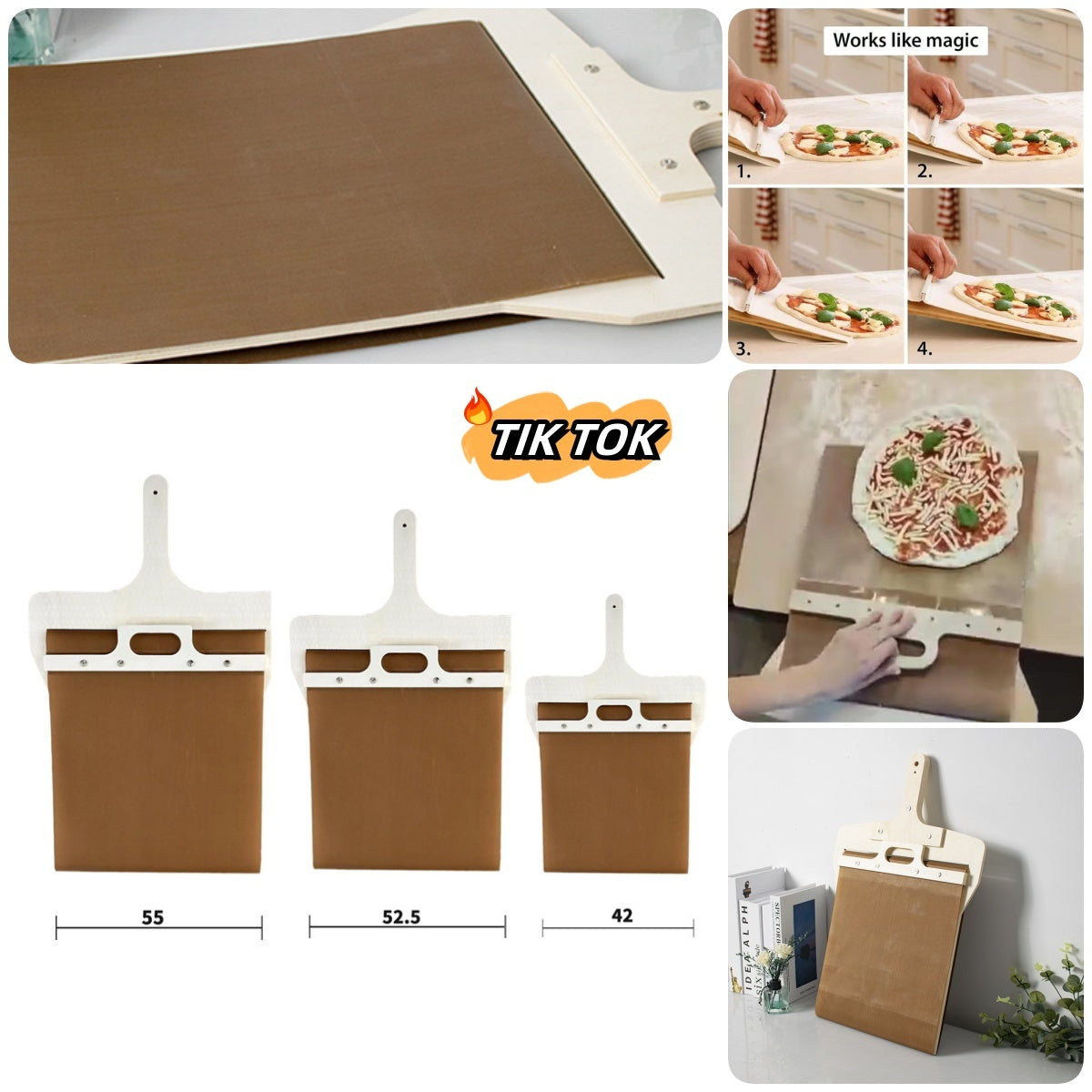 Wooden Pizza Peel With Sliding Shovel And Storage Board Set