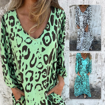 V-neck Printed Flowy Dress With Stylish Pockets For Women