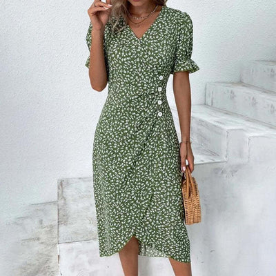 Women Casual Floral Wrap Dress Elegant Summer Style