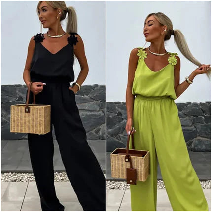 Women's Sleeveless Wide Leg Jumpsuit Elegant Casual Summer Outfit