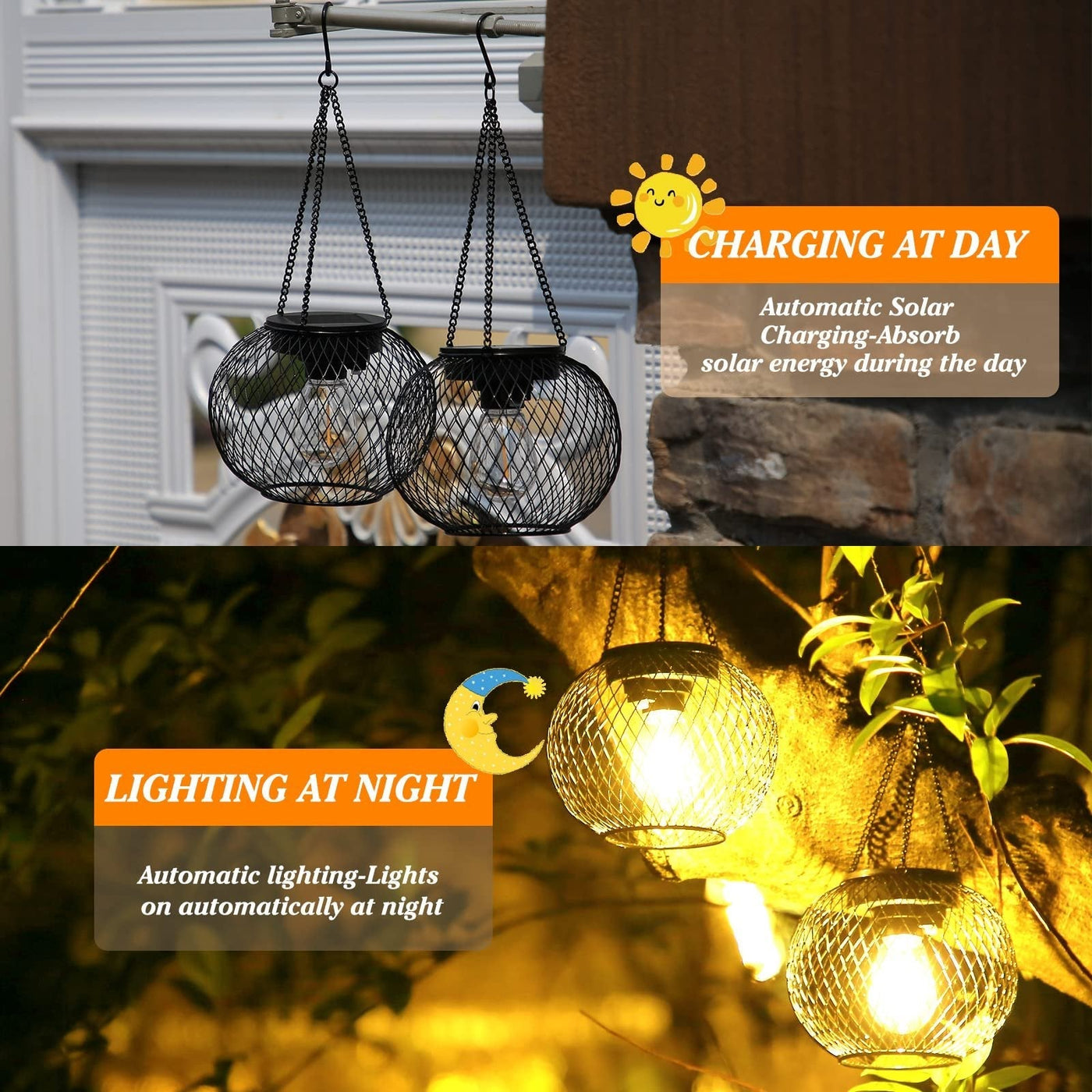 Solar Outdoor Lights Hanging Lantern Waterproof Garden Decor