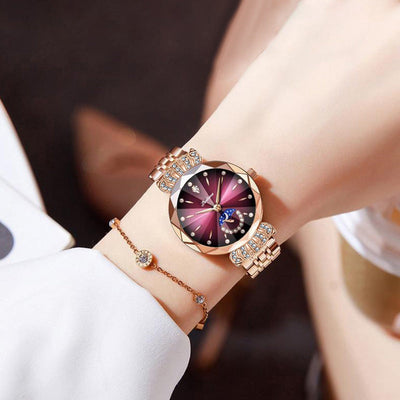 Diamond Moon Star Watch For Women Elegant Stylish Jewelry Timepiece