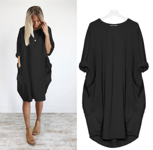 Long Sleeve Casual Loose Pocket Dress Comfortable Everyday Wear