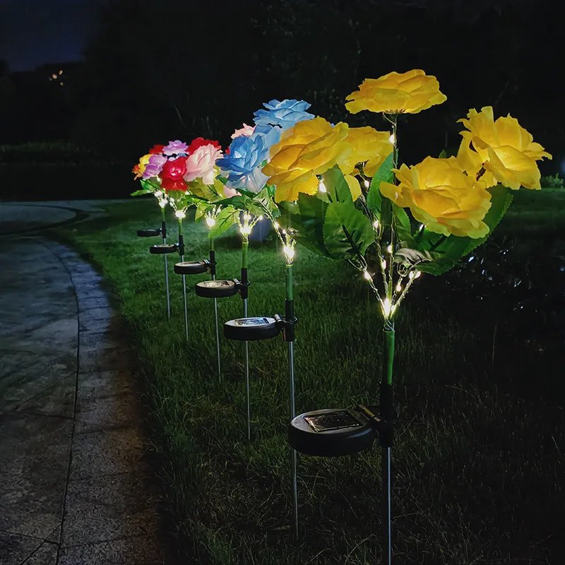 Simulation Garden Solar Garden Rose Lights 7-Head Colorful Pathway Decor