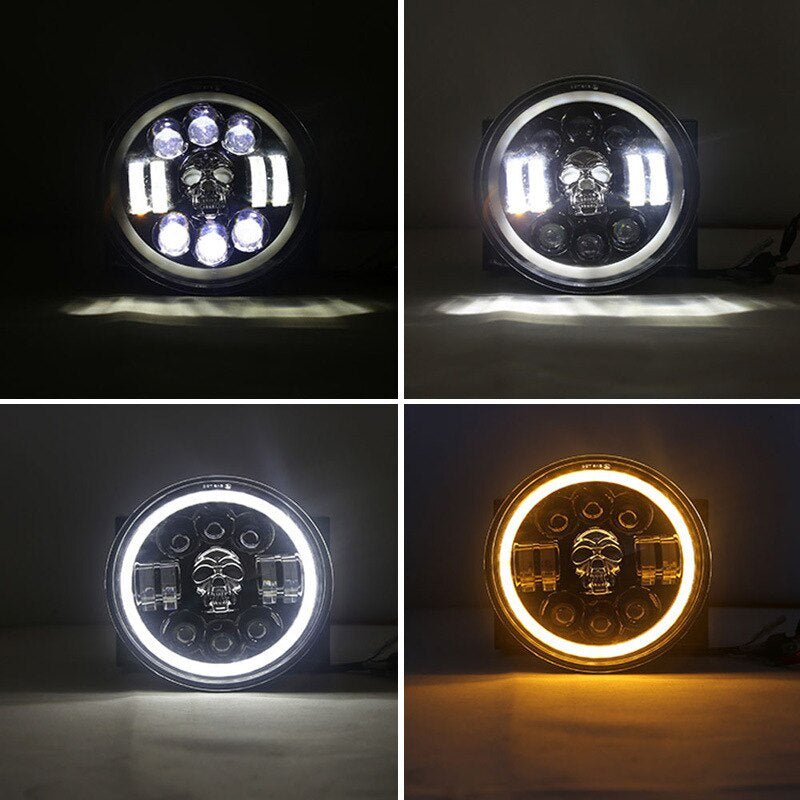 Skull LED Headlights 7 Inch Waterproof Headlamp For Motorcycle SUV
