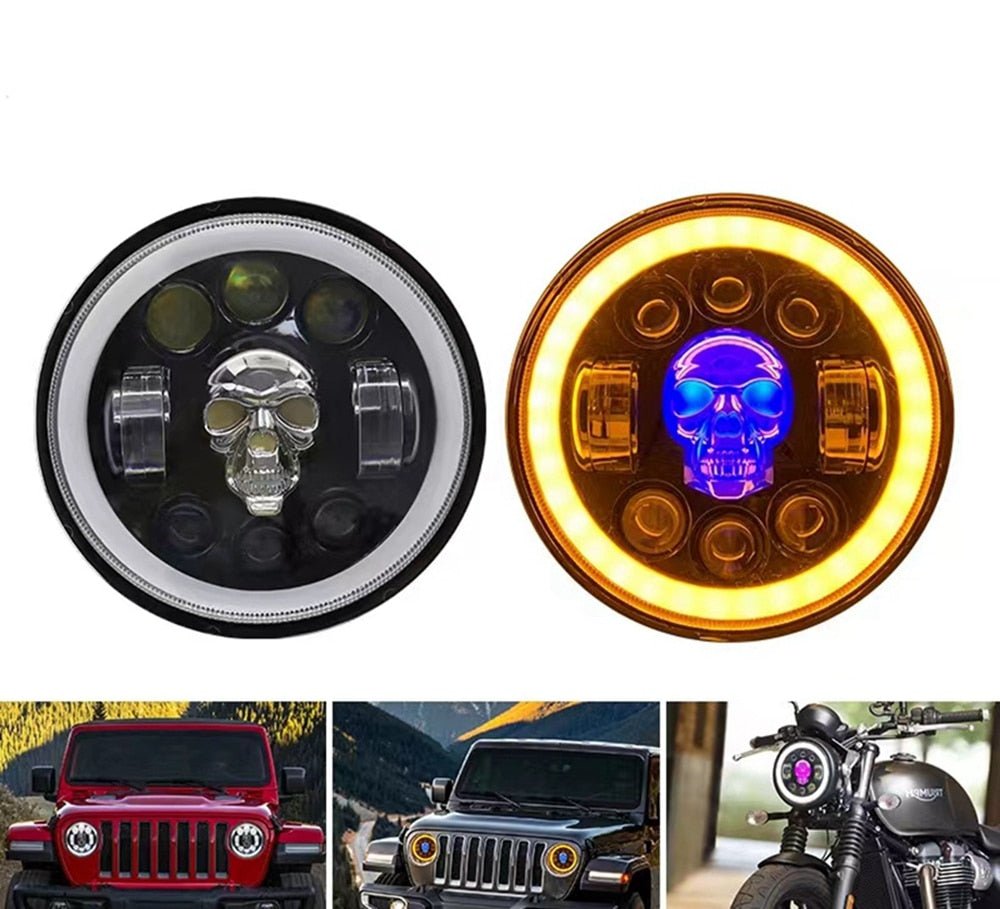 Skull LED Headlights 7 Inch Waterproof Headlamp For Motorcycle SUV