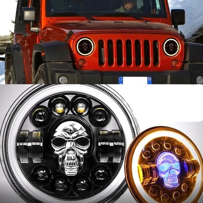 Skull LED Headlights 7 Inch Waterproof Headlamp For Motorcycle SUV