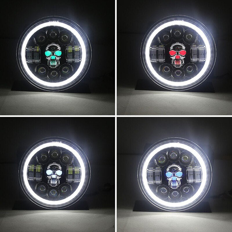 Skull LED Headlights 7 Inch Waterproof Headlamp For Motorcycle SUV