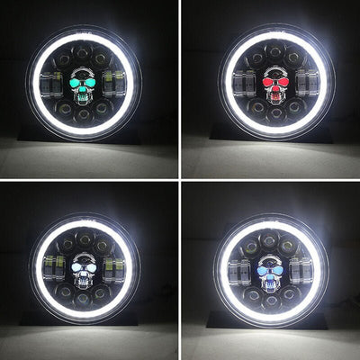 Skull LED Headlights 7 Inch Waterproof Headlamp For Motorcycle SUV