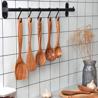 Teak Wooden Utensil Set 7-Piece Durable Kitchen Tools Collection