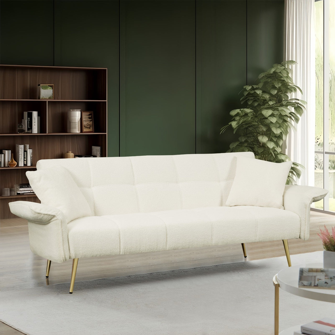 Futon Sofa Bed Convertible Double With Folding Armrests For Small Spaces