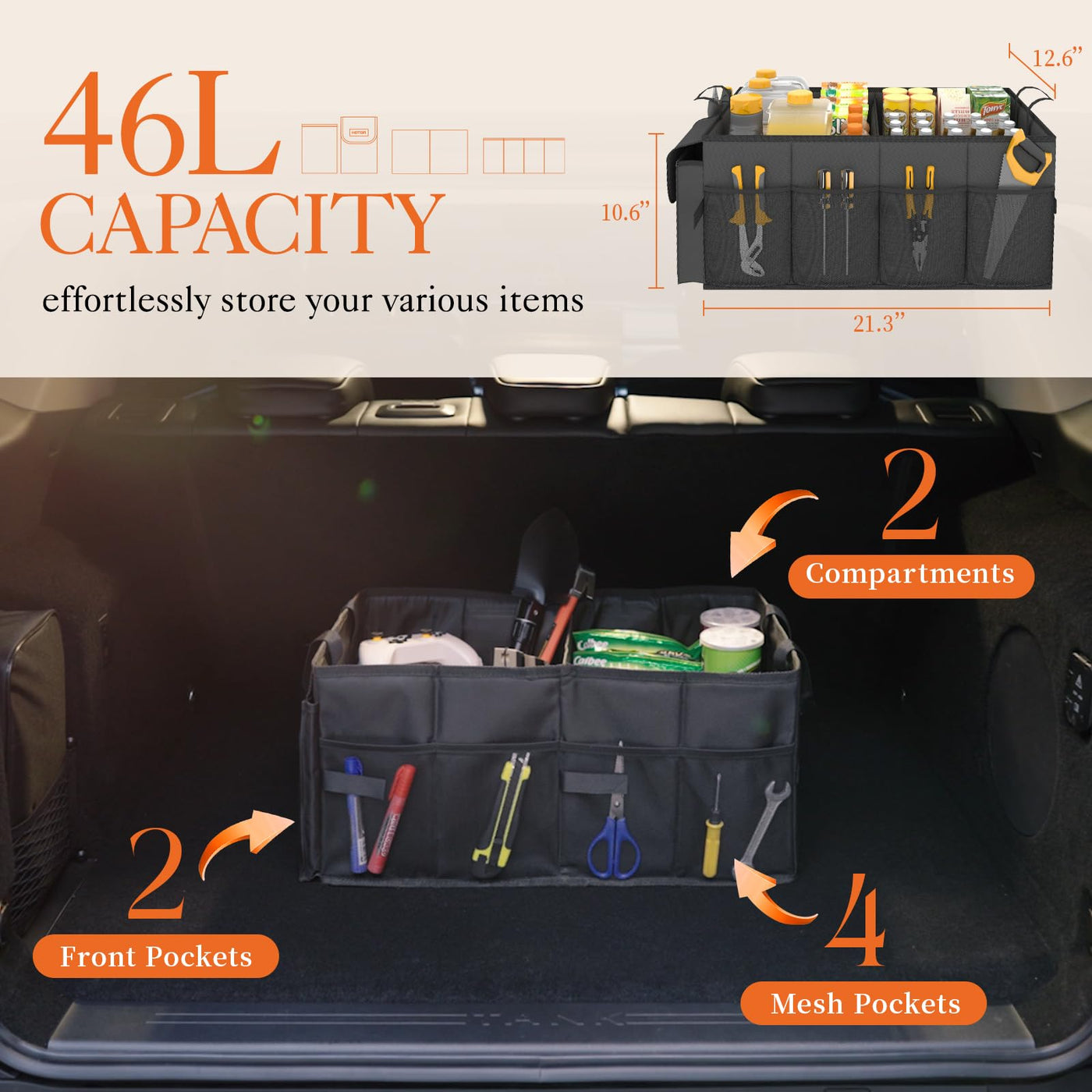 HOTOR Foldable Car Trunk Organizer For SUVs And Sedans Sturdy