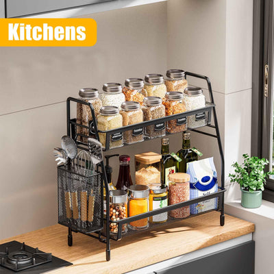 Bathroom Counter Organizer With Side Basket For Toiletries Storage