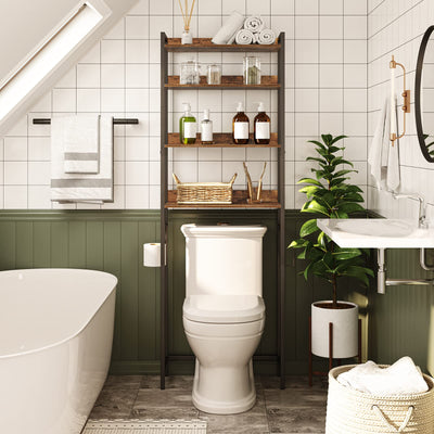 MAHANCRIS 4 Tier Over The Toilet Storage Rack Bathroom Organizer With Hooks