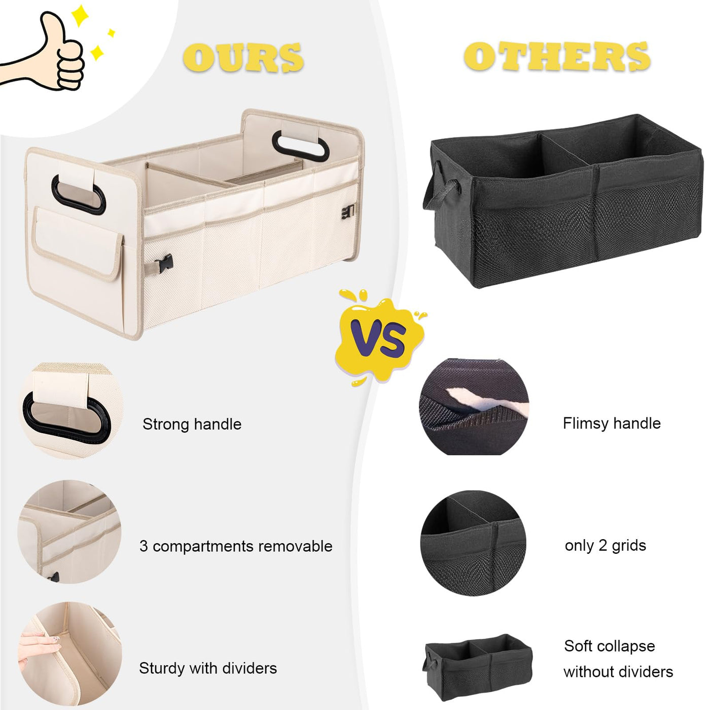 JiatuA Car Trunk Organizer Collapsible Multi Compartment Storage Box