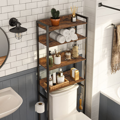 MAHANCRIS 4 Tier Over The Toilet Storage Rack Bathroom Organizer With Hooks