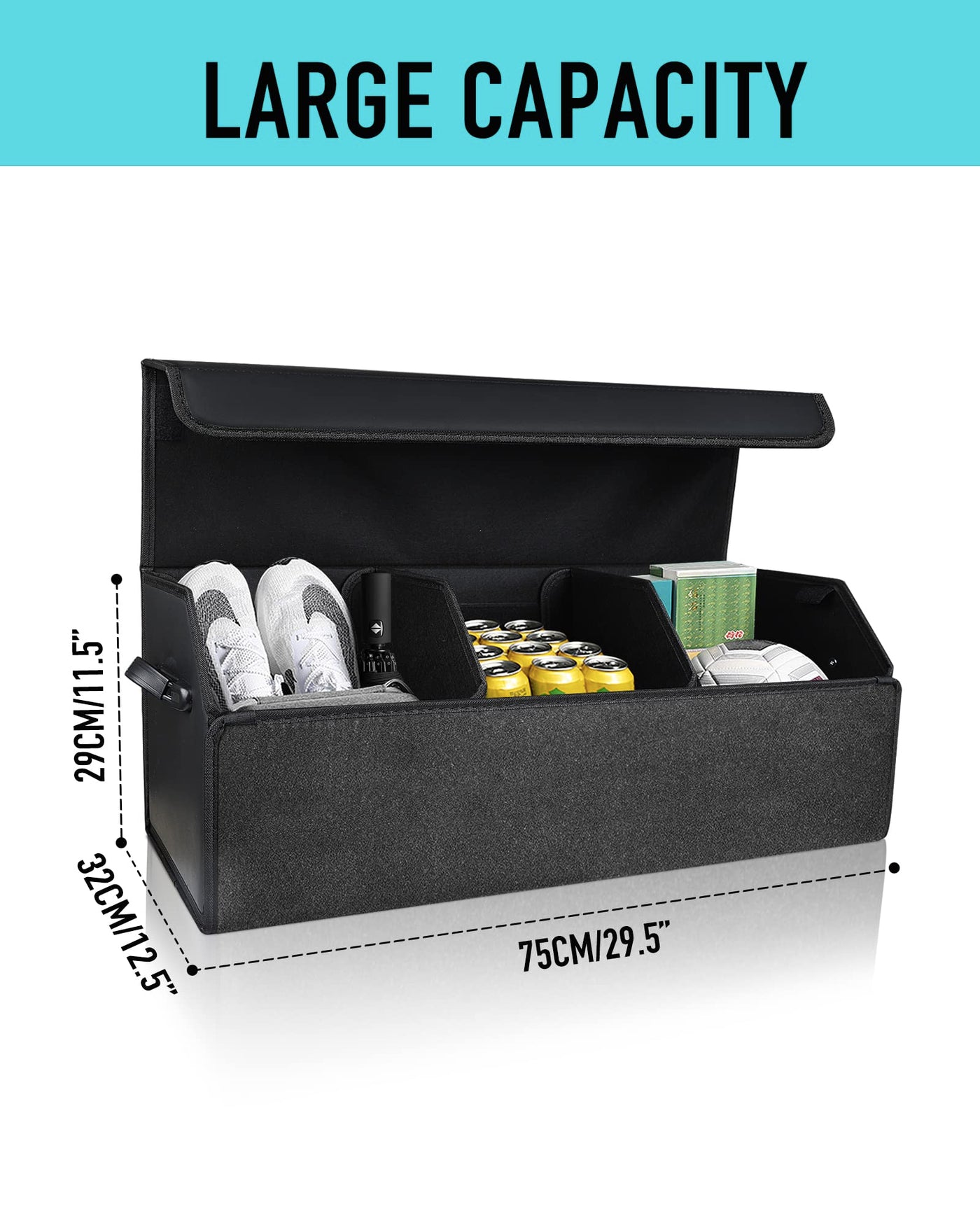 Fyzeoty Extra Large Leather Car Trunk Organizer With Magnetic Lid