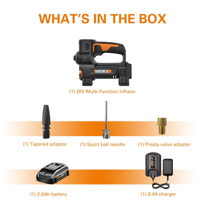 Worx WX092L 20V Cordless Tire Inflator With Digital Pressure Display