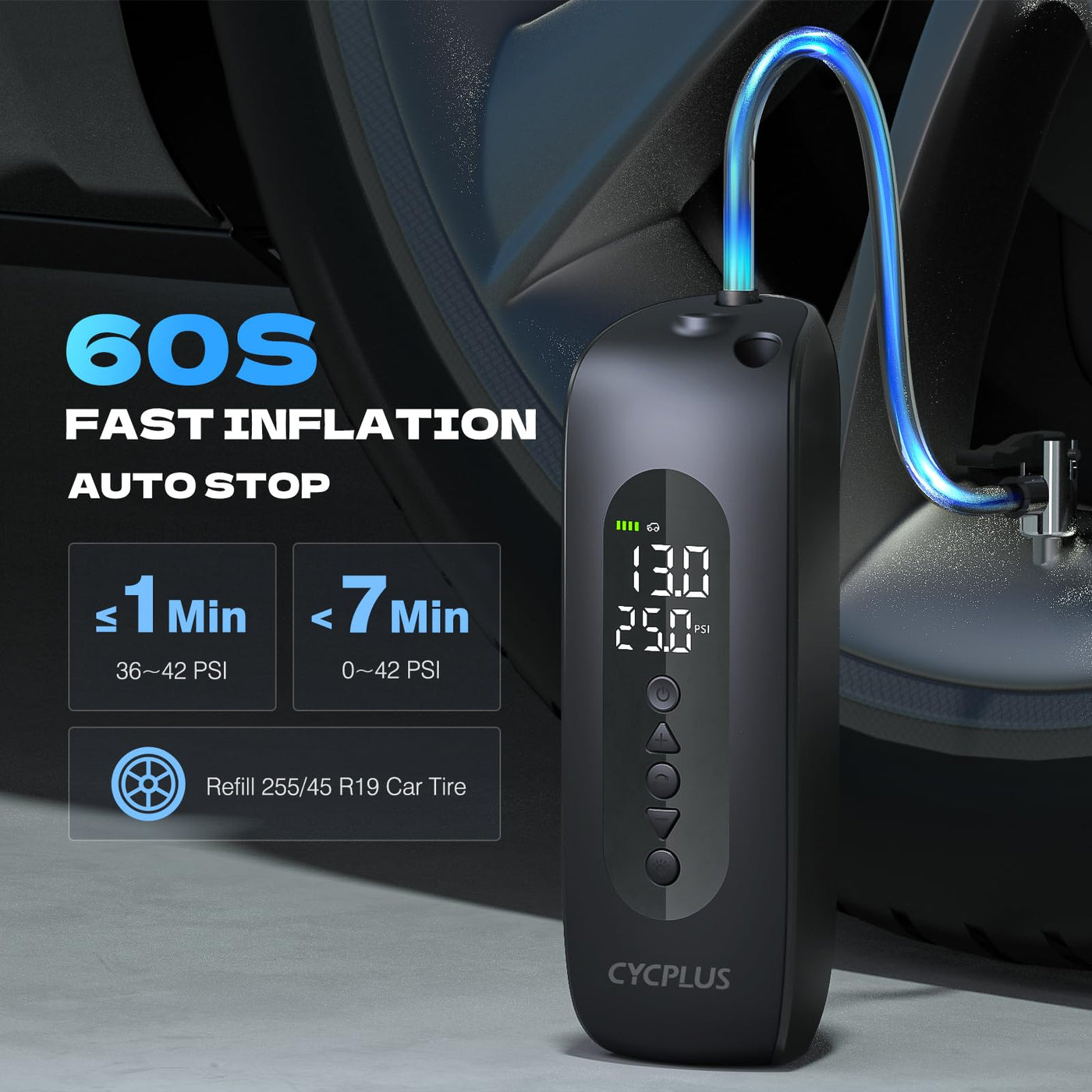 CYCPLUS Portable Tire Inflator Cordless Air Compressor With Dual LED Display