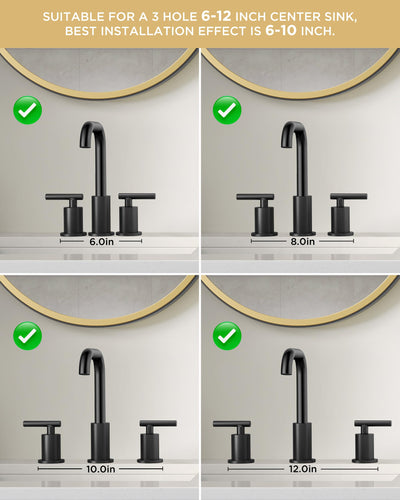 Matte Black Bathroom Faucet 3 Hole 8 Inch Widespread Design