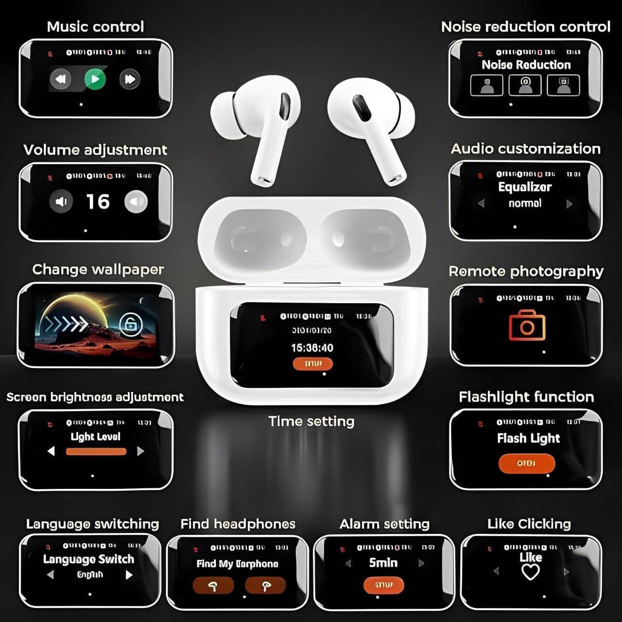 Wireless Earbuds With Touchscreen Control And Visible Display