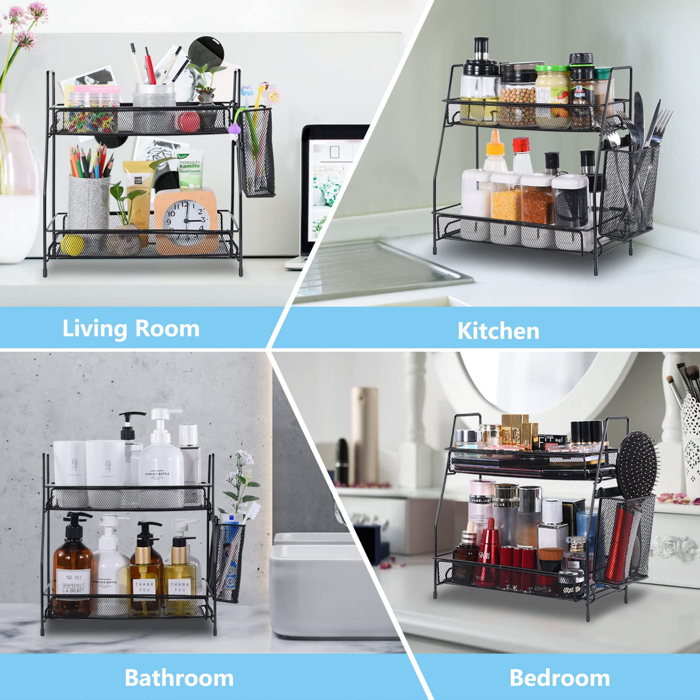 Bathroom Countertop Organizer With Multi-Use Storage And Spice Rack