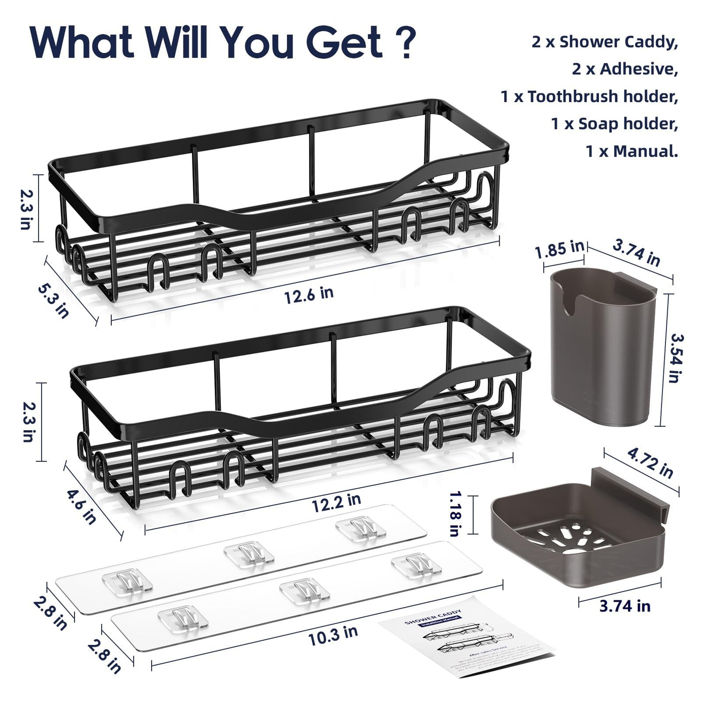 NESOMI Adhesive Shower Caddy Wall Shelf Organizer For Bathroom Storage