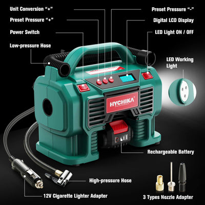Portable Tire Inflator HYCHIKA Air Compressor 160PSI Dual Power