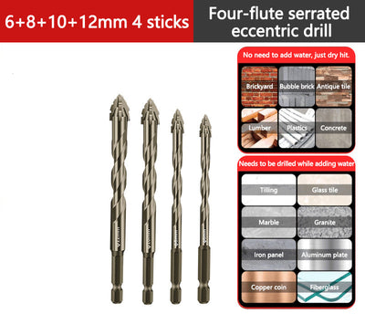 4-Flute Serrated Eccentric Drill Bit Kit Durable Precision Set