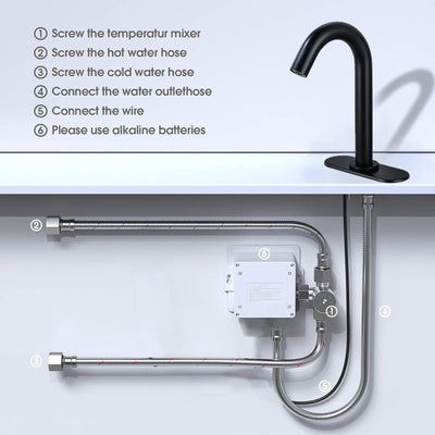 Touchless Bathroom Faucet Matte Black Automatic Sensor Sink Vanity